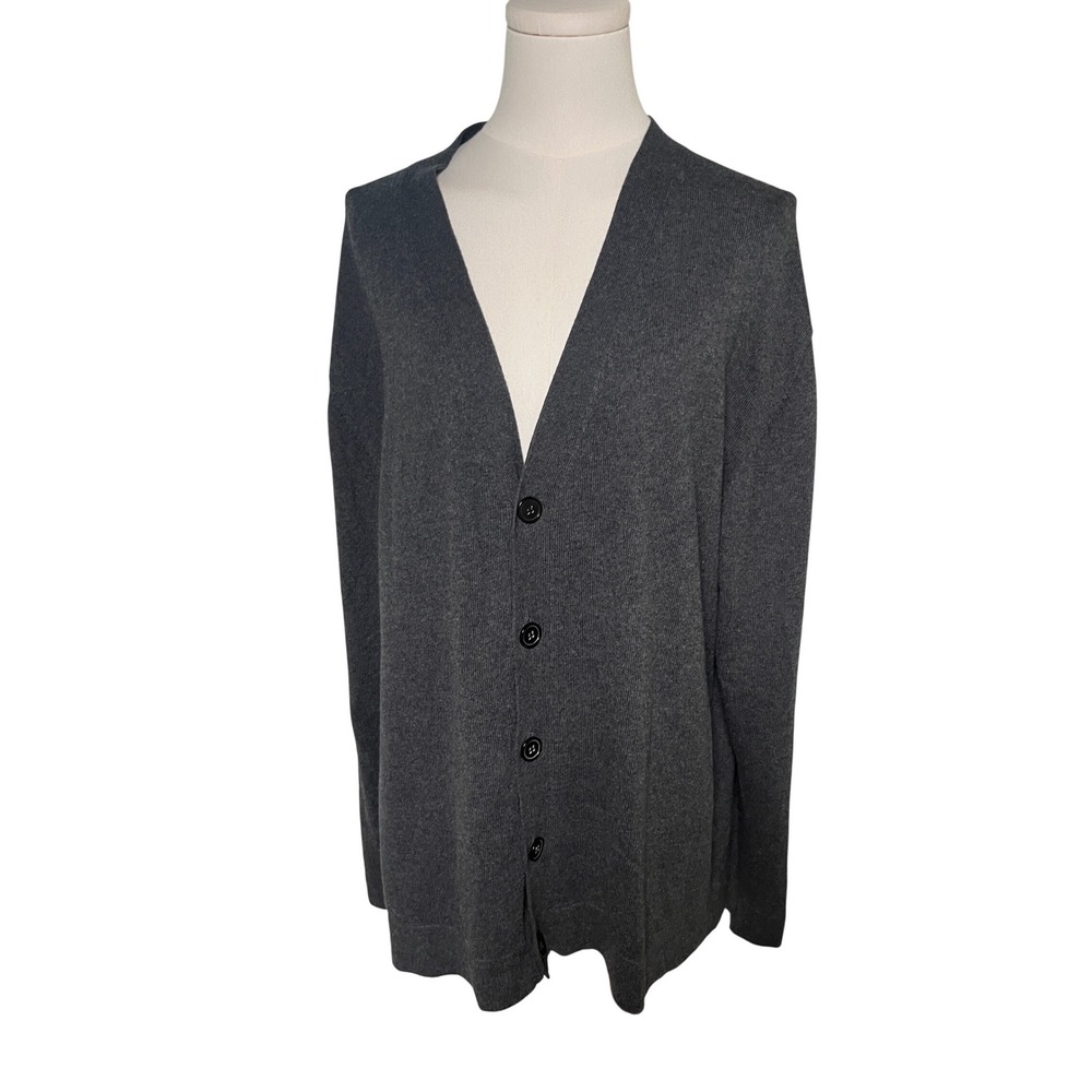 Alan Flusser Cotton Cashmere Cardigan Charcoal Gray V Neck Button XL - Picture 2 of 8